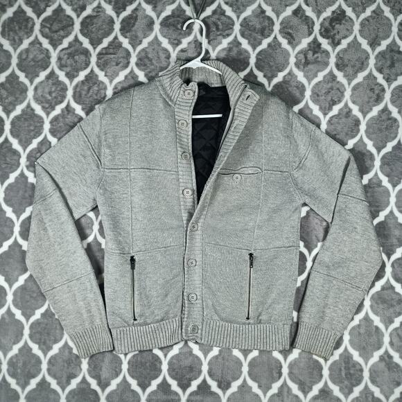 MG Black Label Sweater Jacket Men Size Small Gray Quilted Knit Button Zip - Picture 9 of 9
